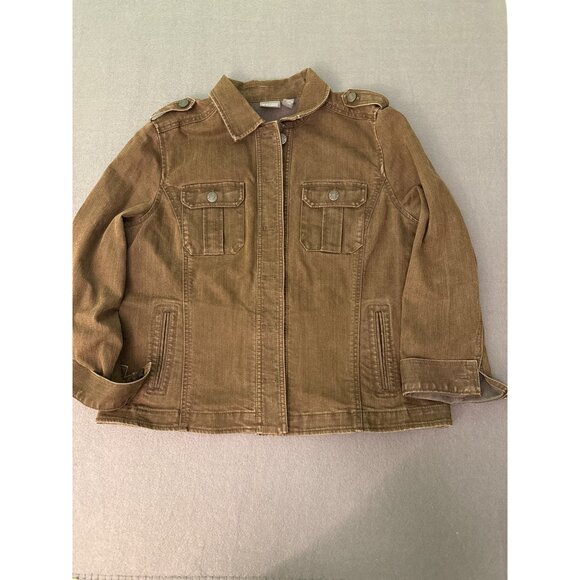 Chicos Additions Brown Button-Front Military-Style Jacket Size 3 Cotton Blend - Picture 10 of 10